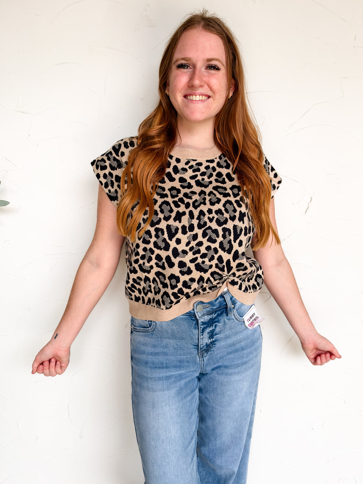 Leopard For The Girls Front Knot Sweater Top