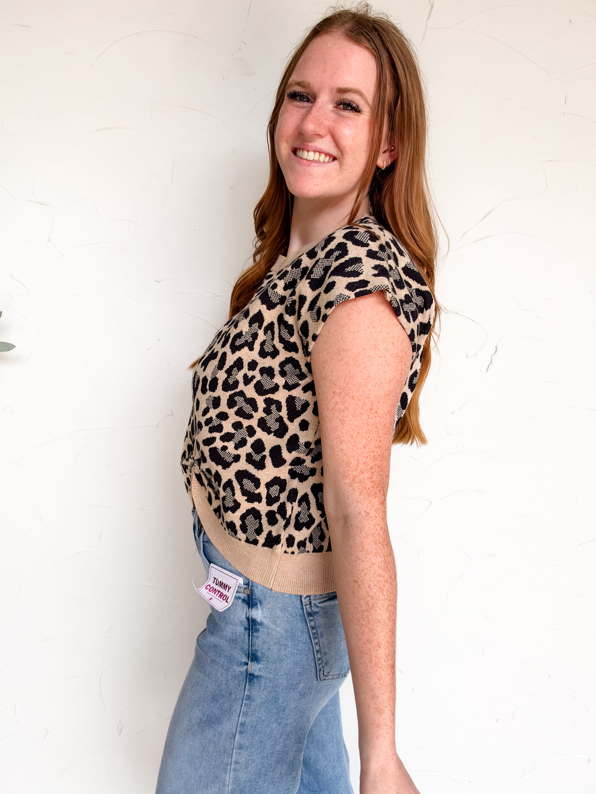 Leopard For The Girls Front Knot Sweater Top