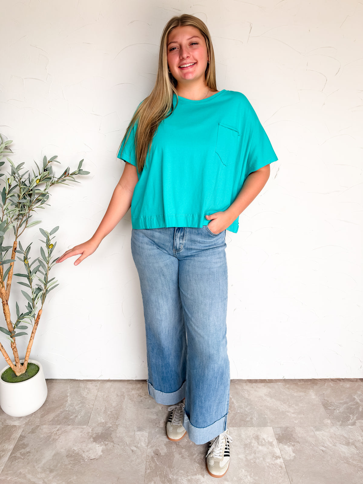 Secretly In Love Exposed Seam Boxy Top- Turquoise