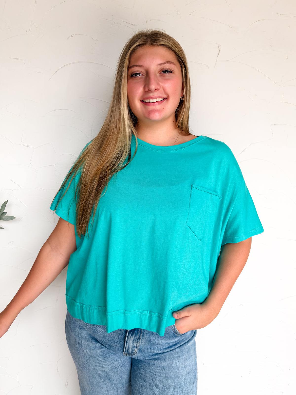 Secretly In Love Exposed Seam Boxy Top- Turquoise