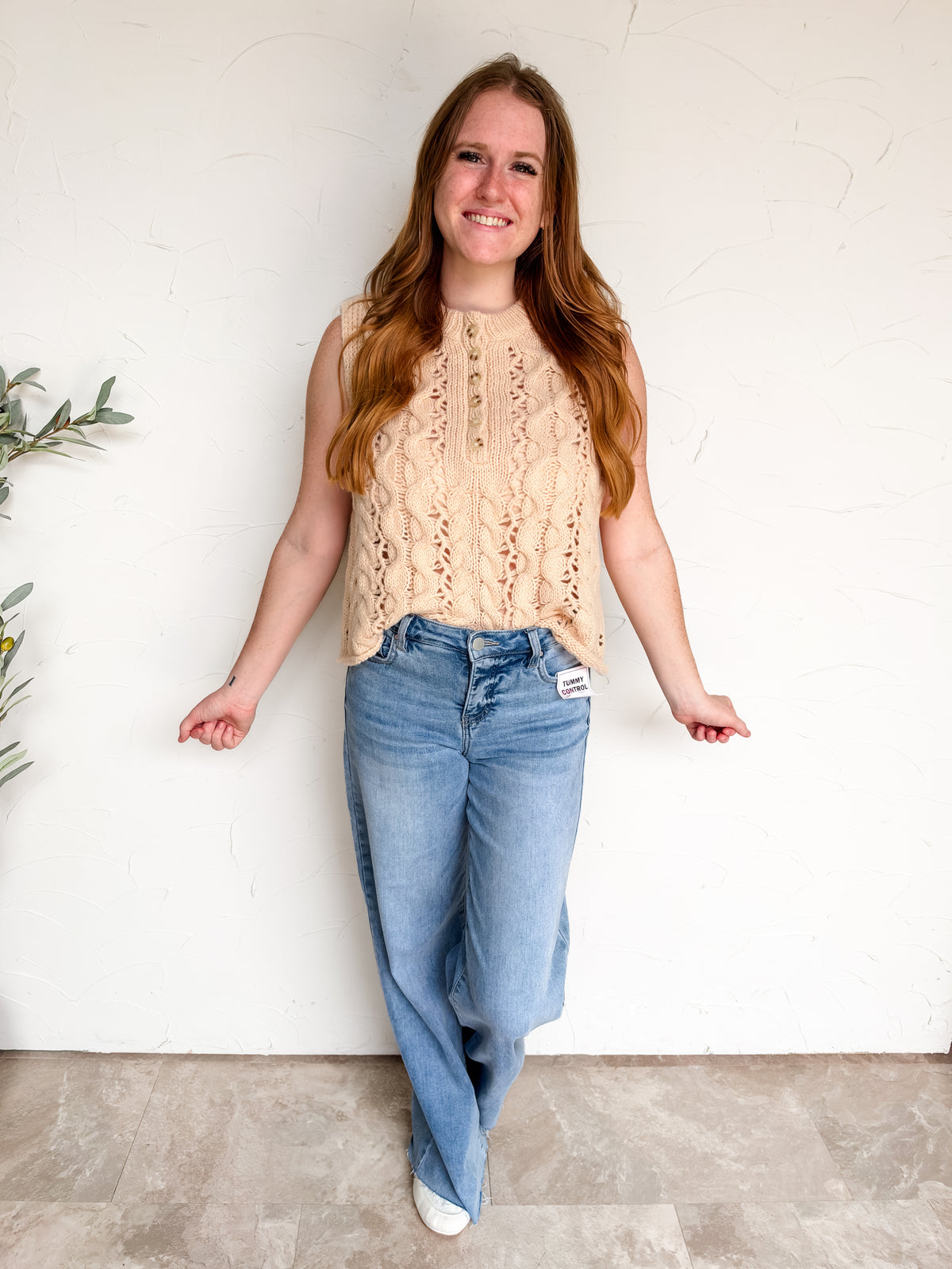 Rustic Poem Rouched Cable Knit Top