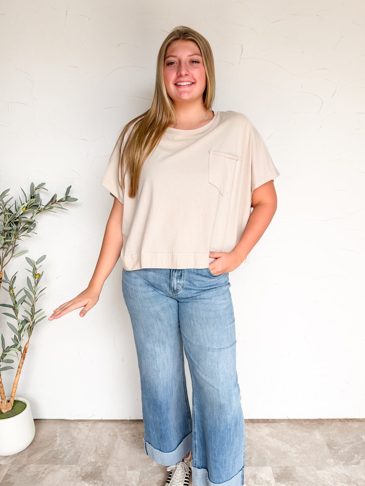 Secretly In Love Exposed Seam Boxy Top - Sand Beige