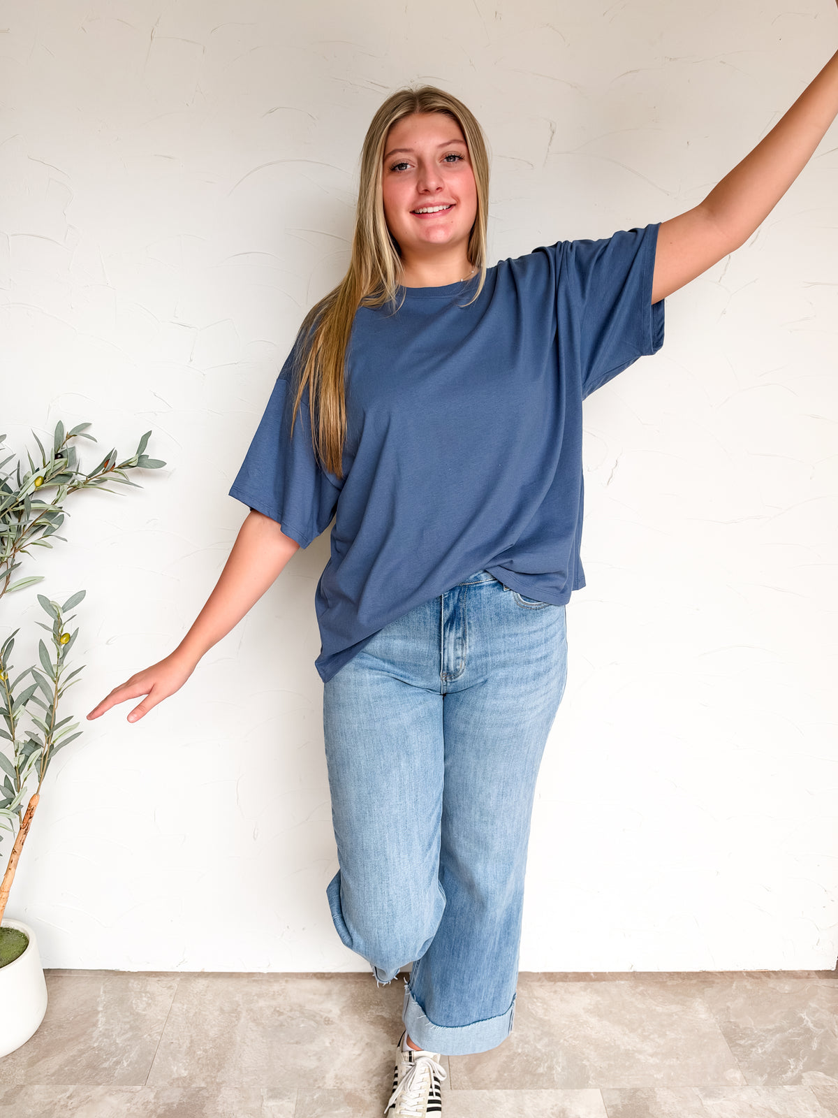 Above And Beyond Crew Neck Oversized Tee - Dusty Navy