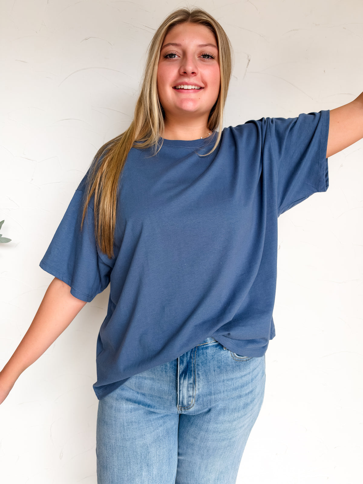 Above And Beyond Crew Neck Oversized Tee - Dusty Navy