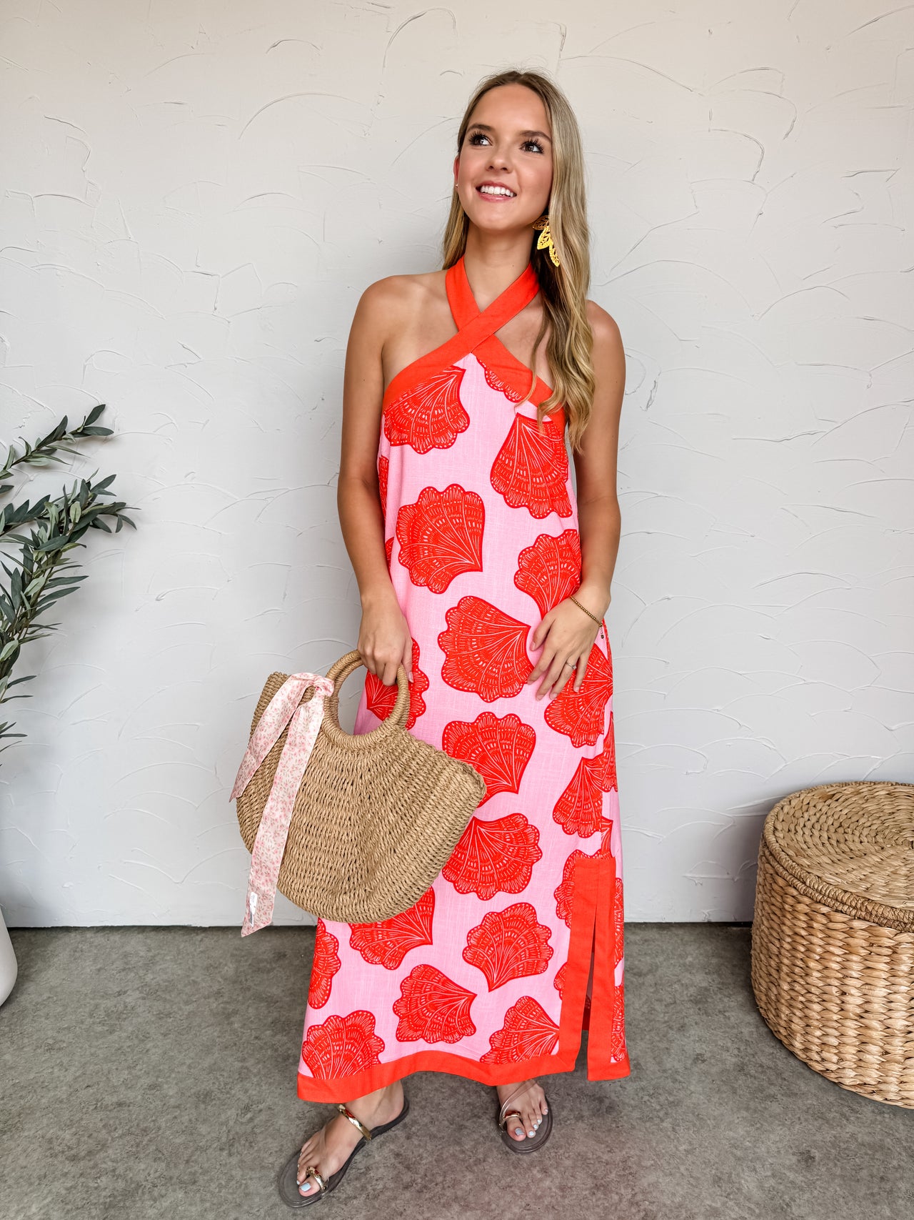 Shells By The Shore Tie Halter Neck Midi Dress