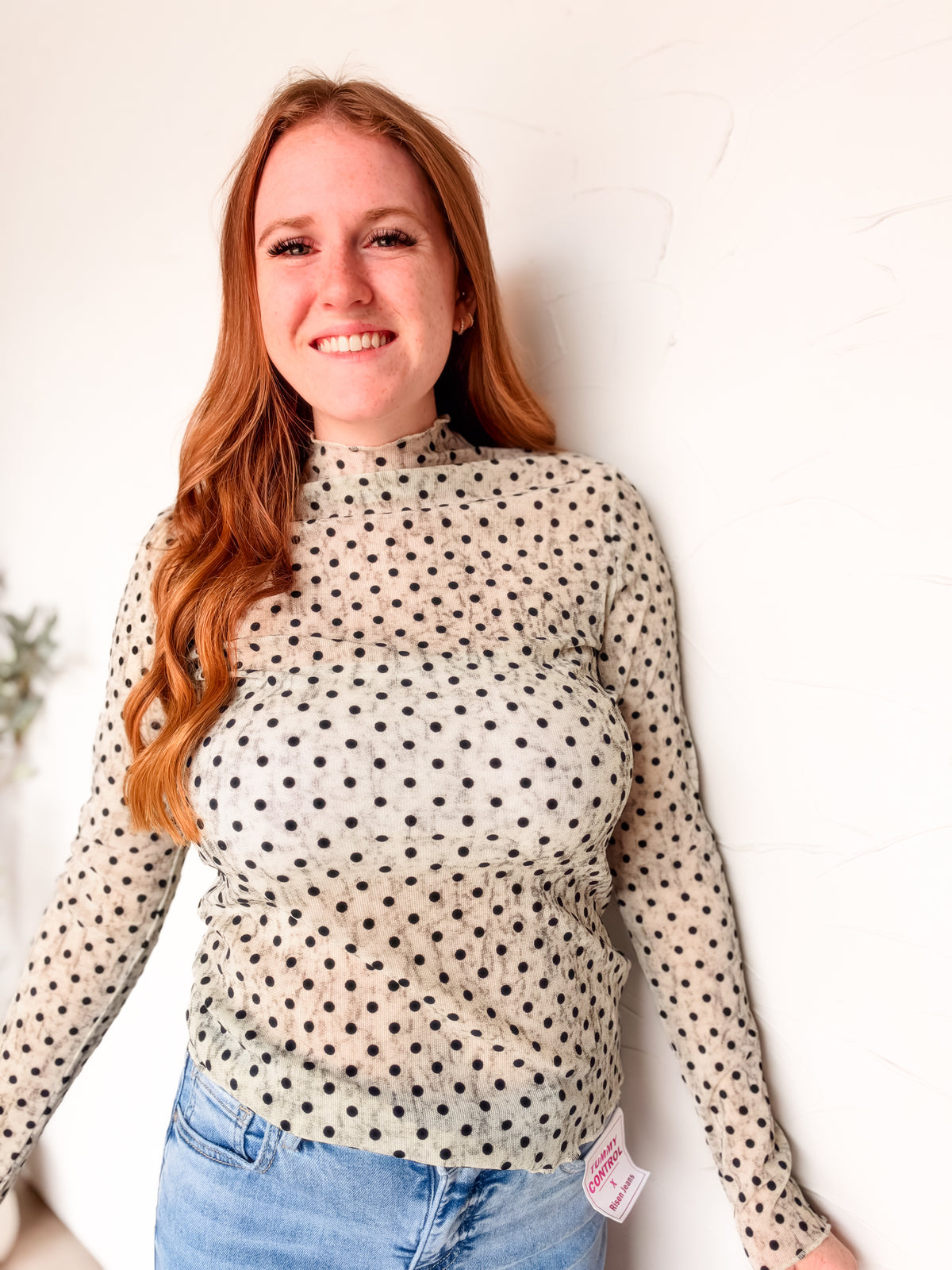 Diamond In The Rough Dot Mock Neck Top
