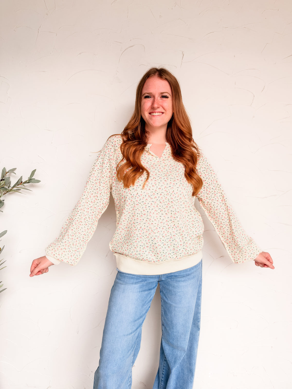 Sweet Finish Ditsy Flower V Neck Sweater