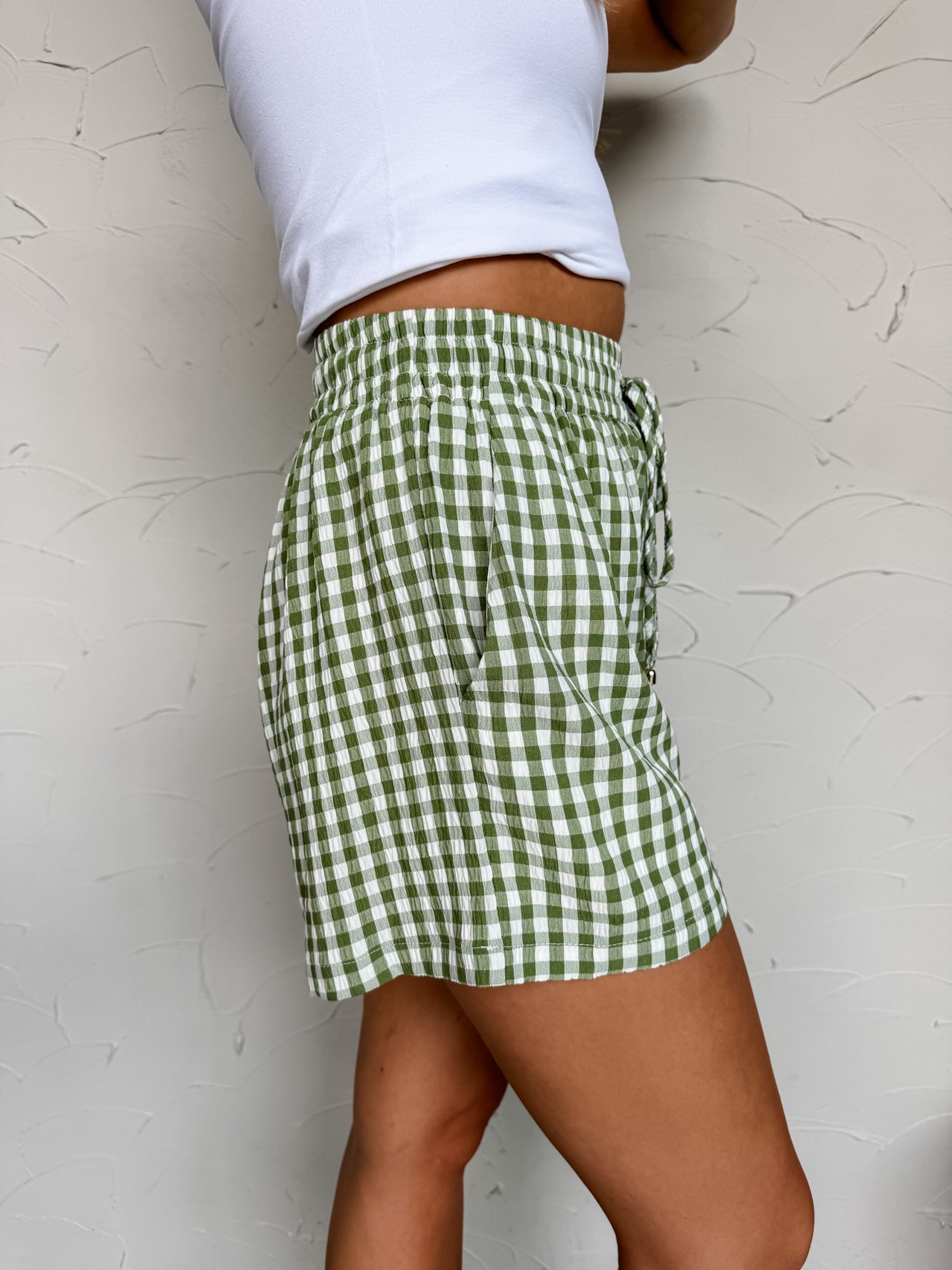 Gonna Be Mine Gingham Shorts- Lt Olive