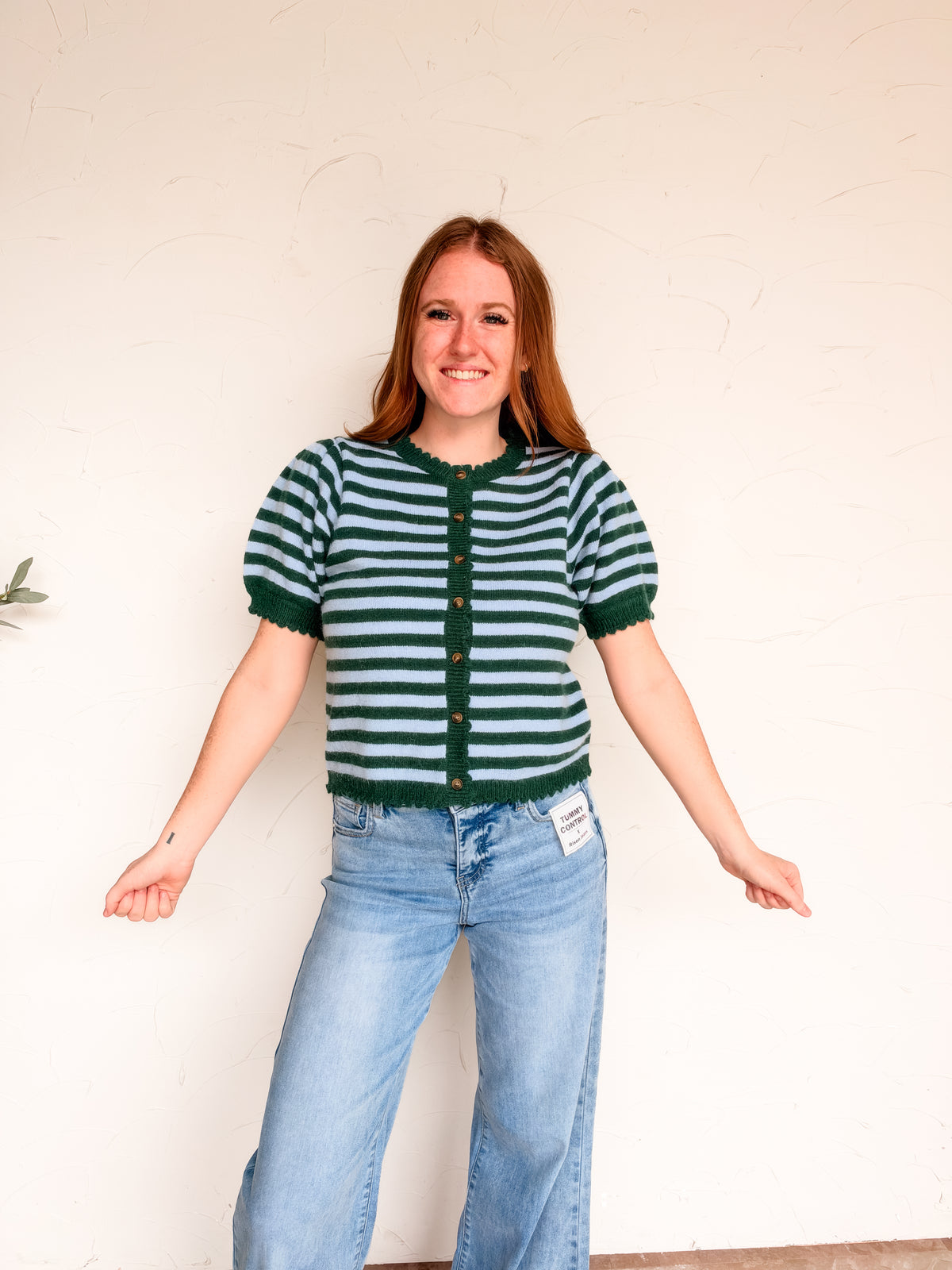 Trust The Process Scalloped Trim Cardigan- Heather Green