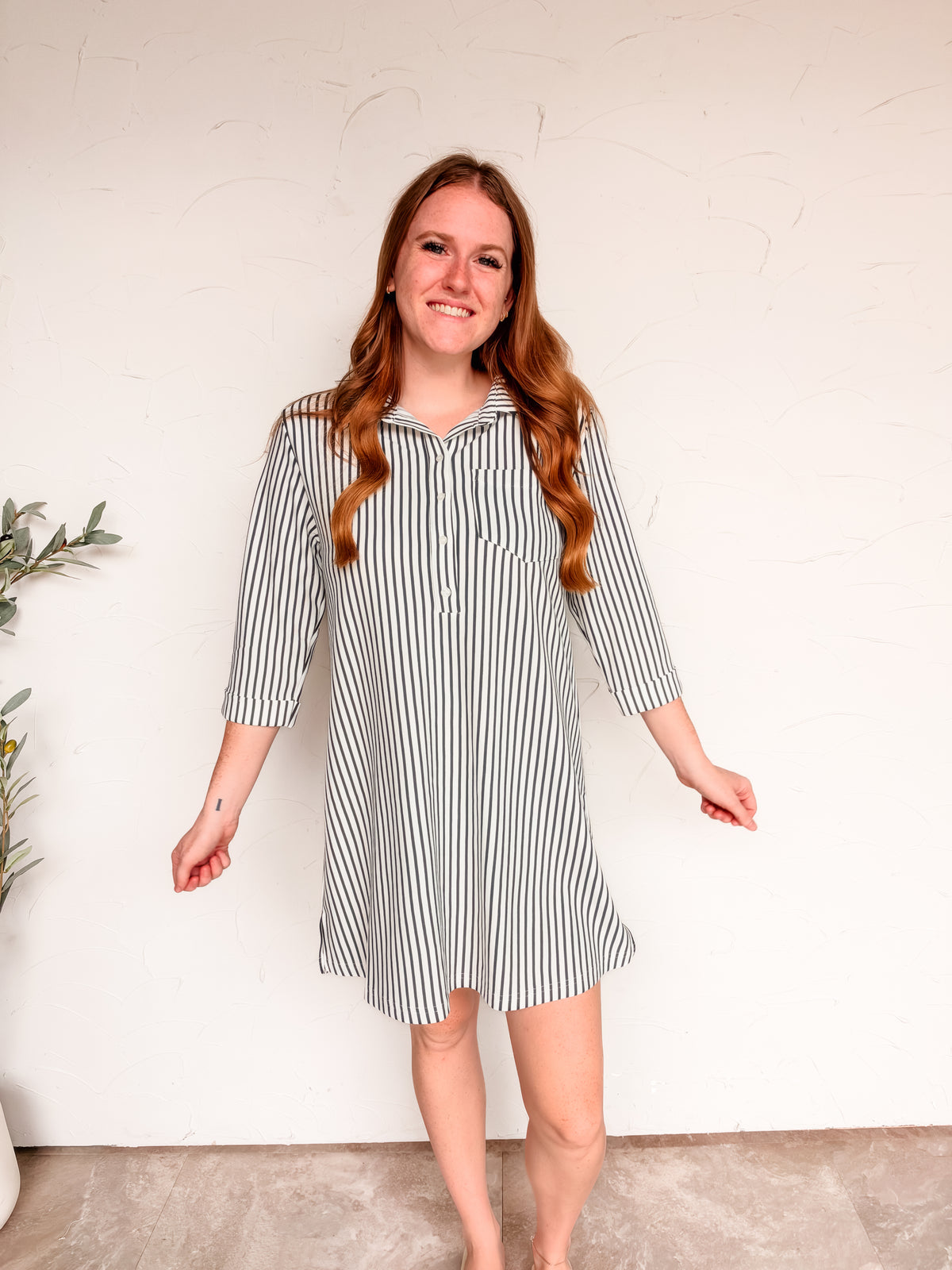 Tell Me Now Collared Stripe Shirt Dress- Back