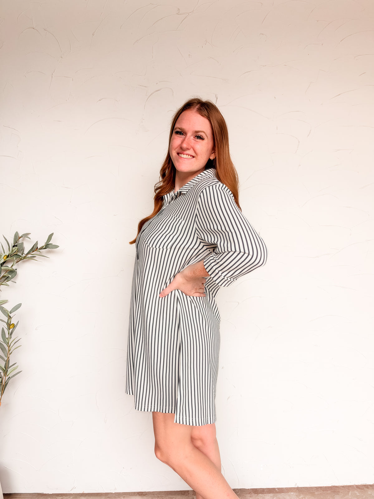 Tell Me Now Collared Stripe Shirt Dress- Back