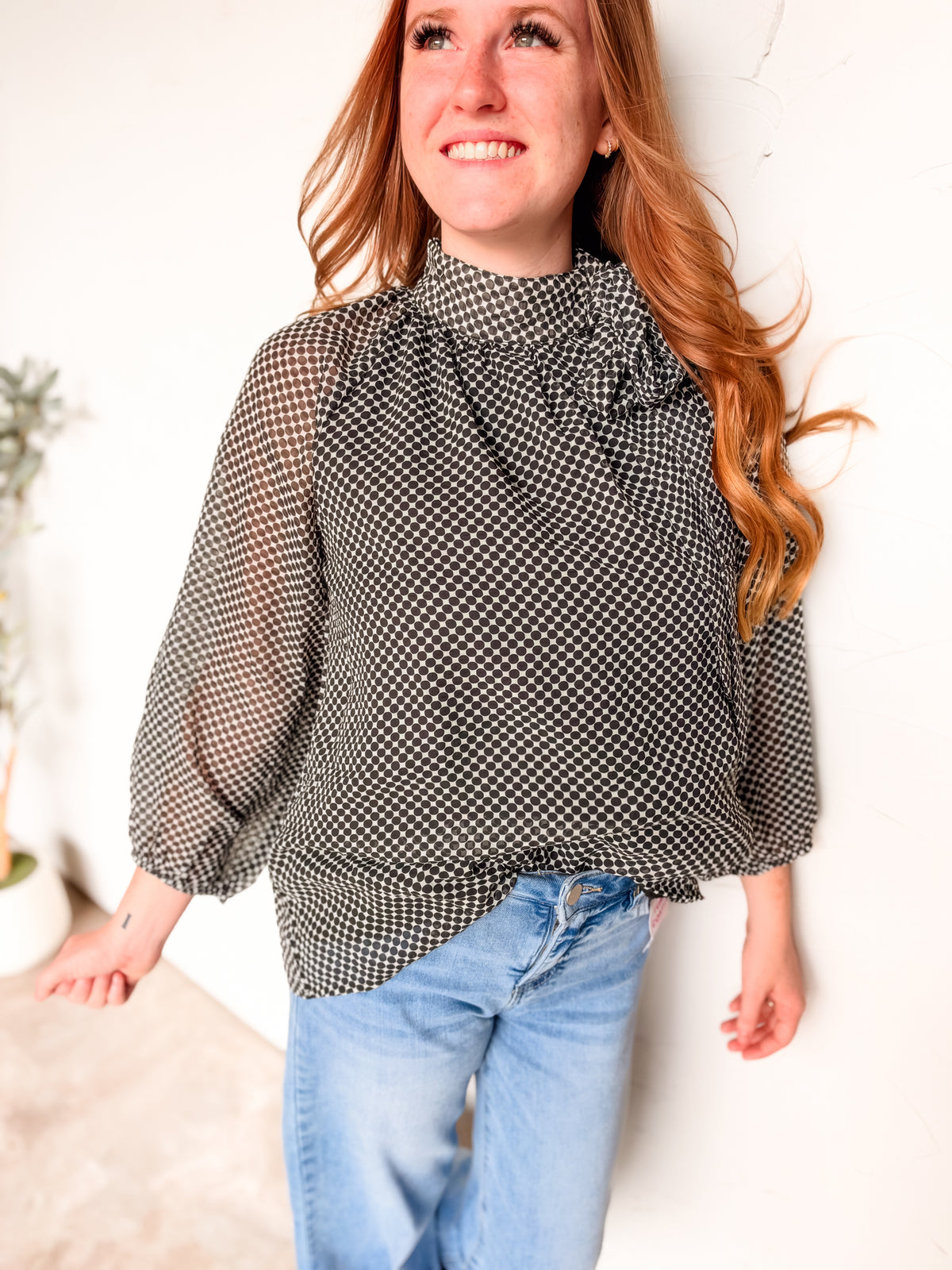 Make It Sophisticated Dotted Tie Neck top