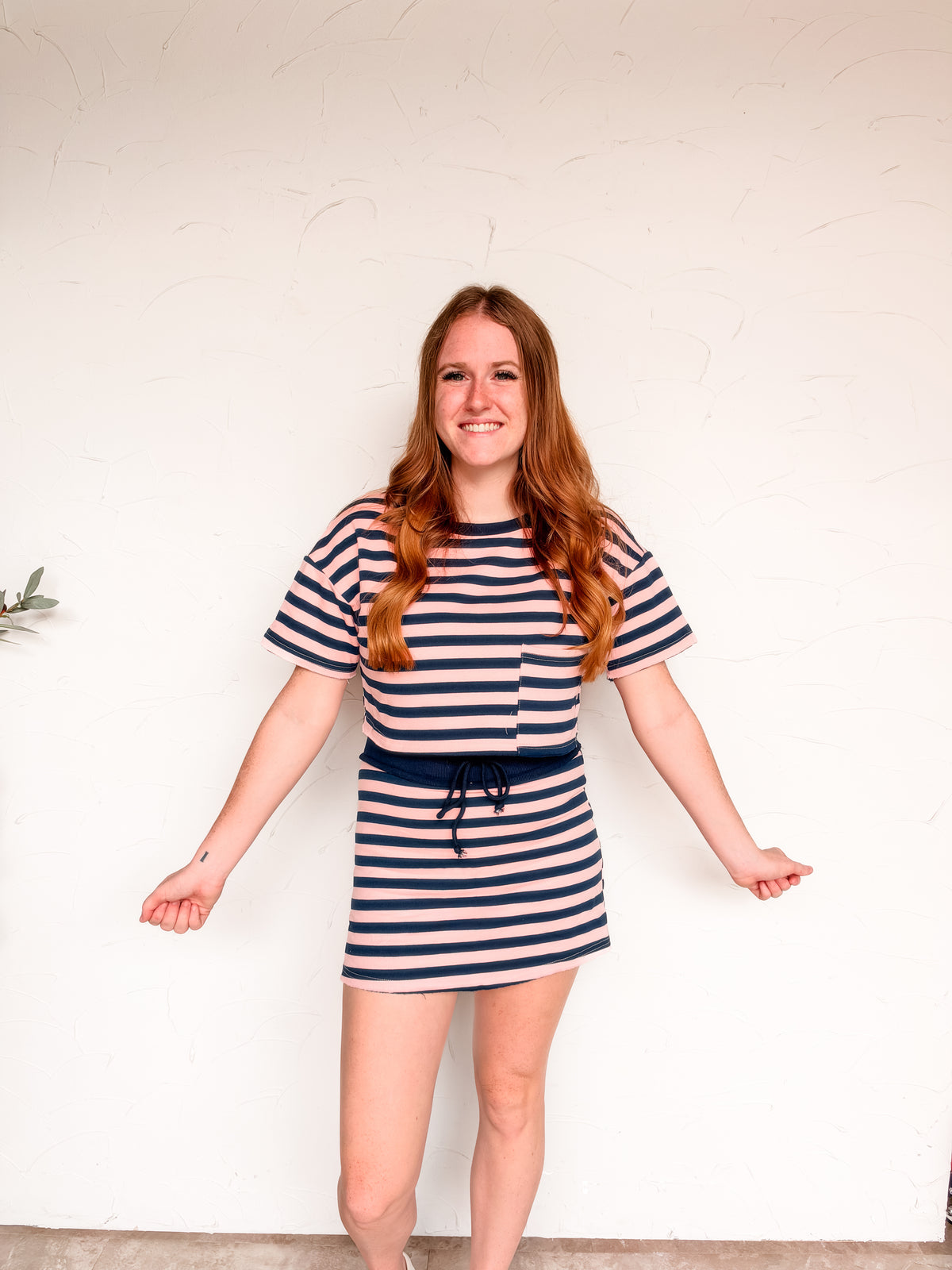 Shooting My Shot Crop T-shirt and Skort Set-Pink/Navy
