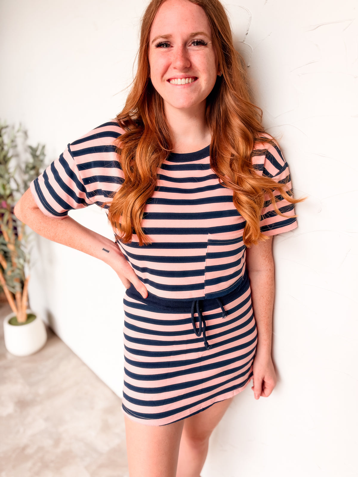 Shooting My Shot Crop T-shirt and Skort Set-Pink/Navy