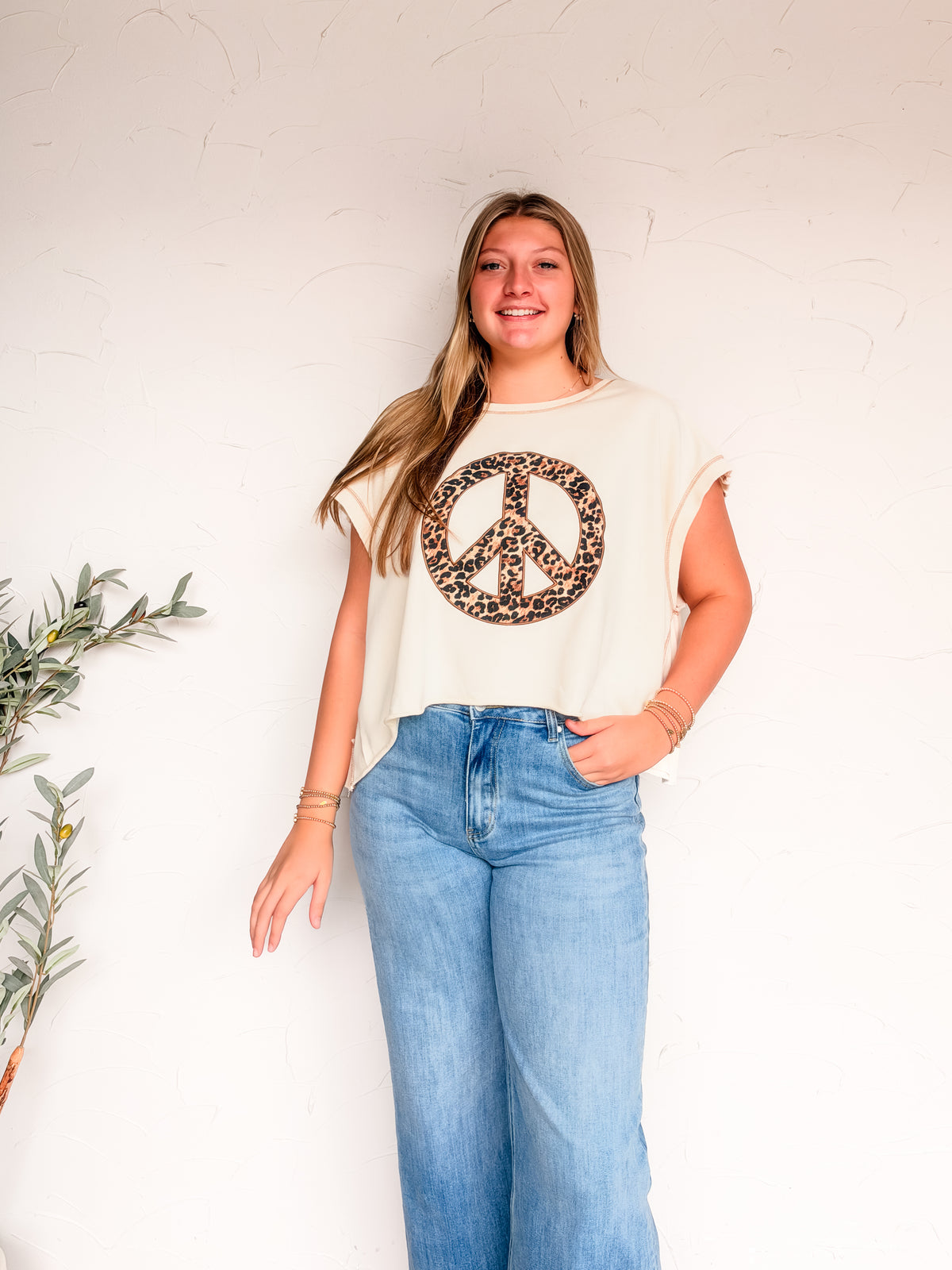 Leopard Peace Sign Mineral Washed Top