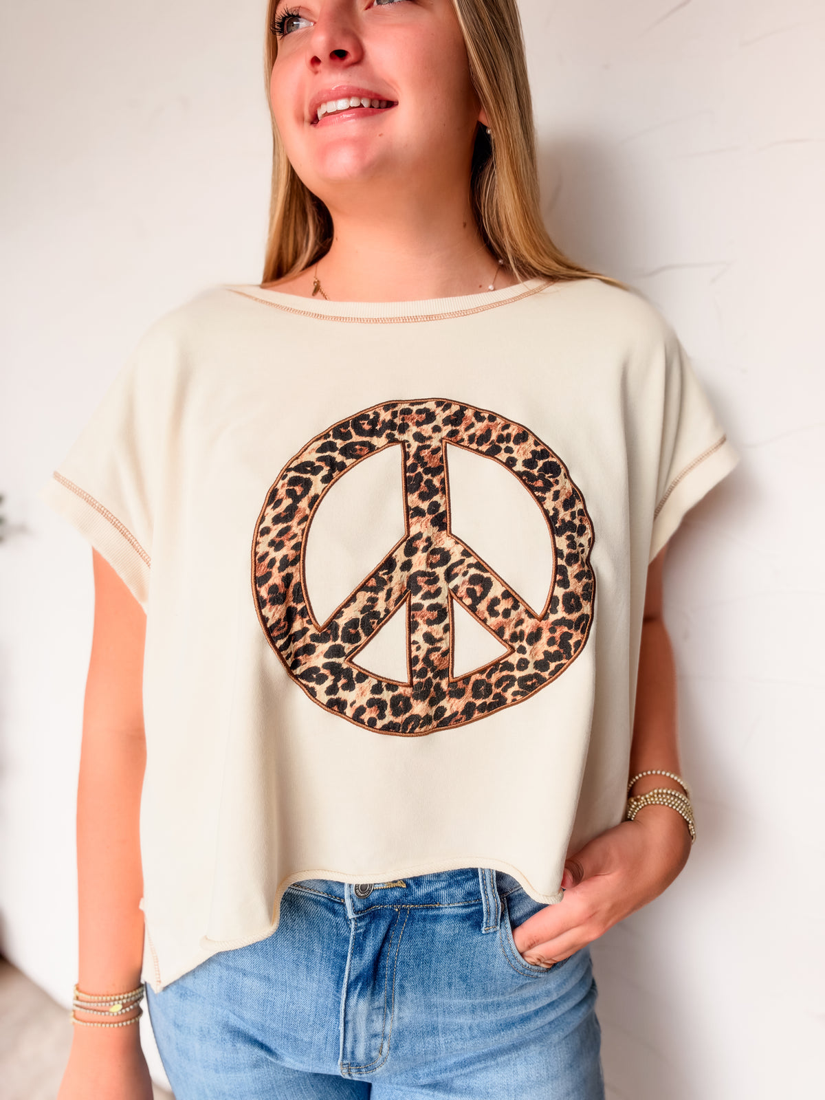 Leopard Peace Sign Mineral Washed Top