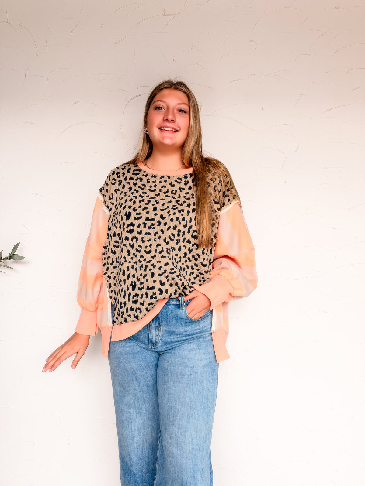 You're A Peach Leopard And Stripe Mixed Top