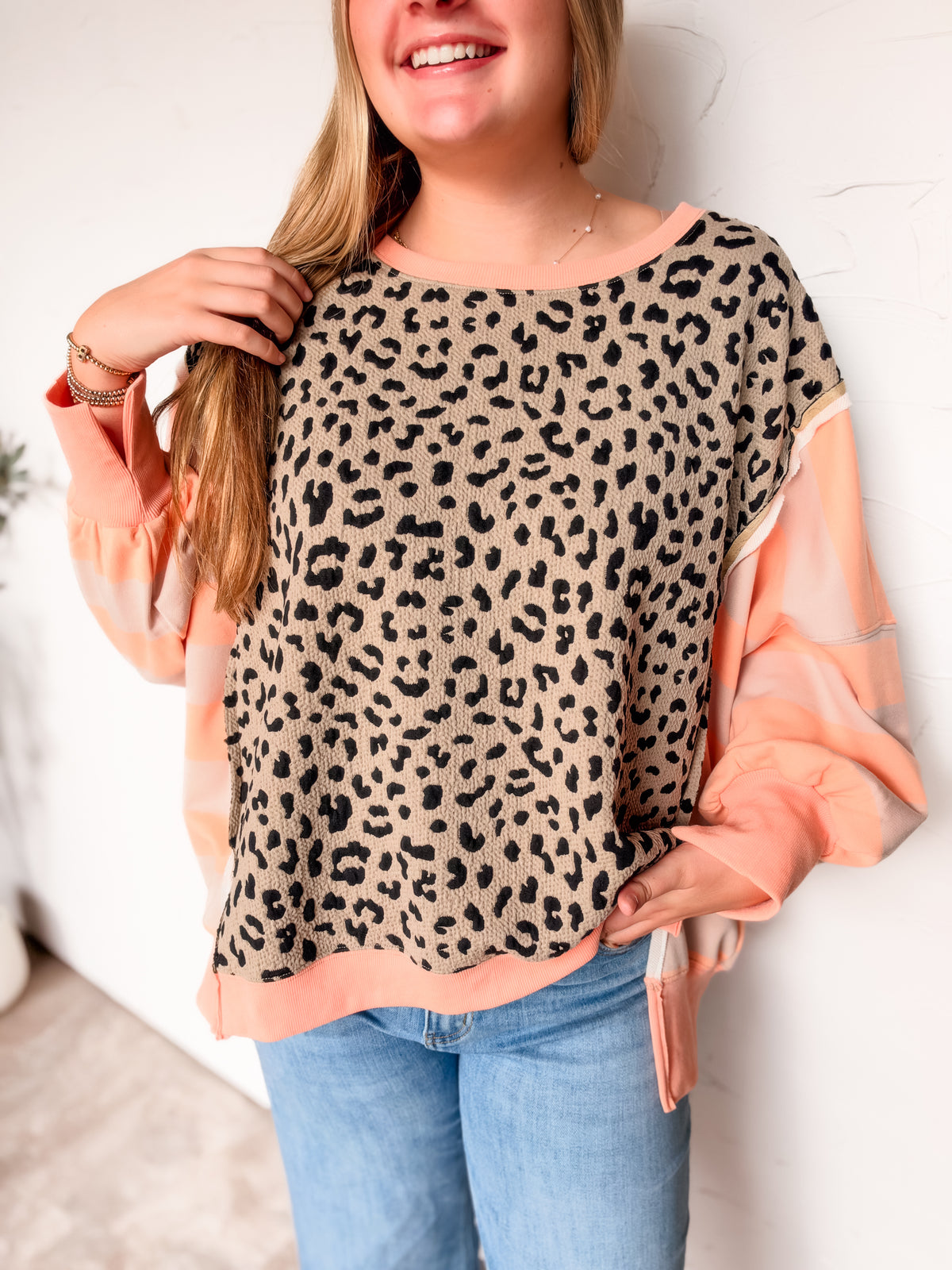 You're A Peach Leopard And Stripe Mixed Top