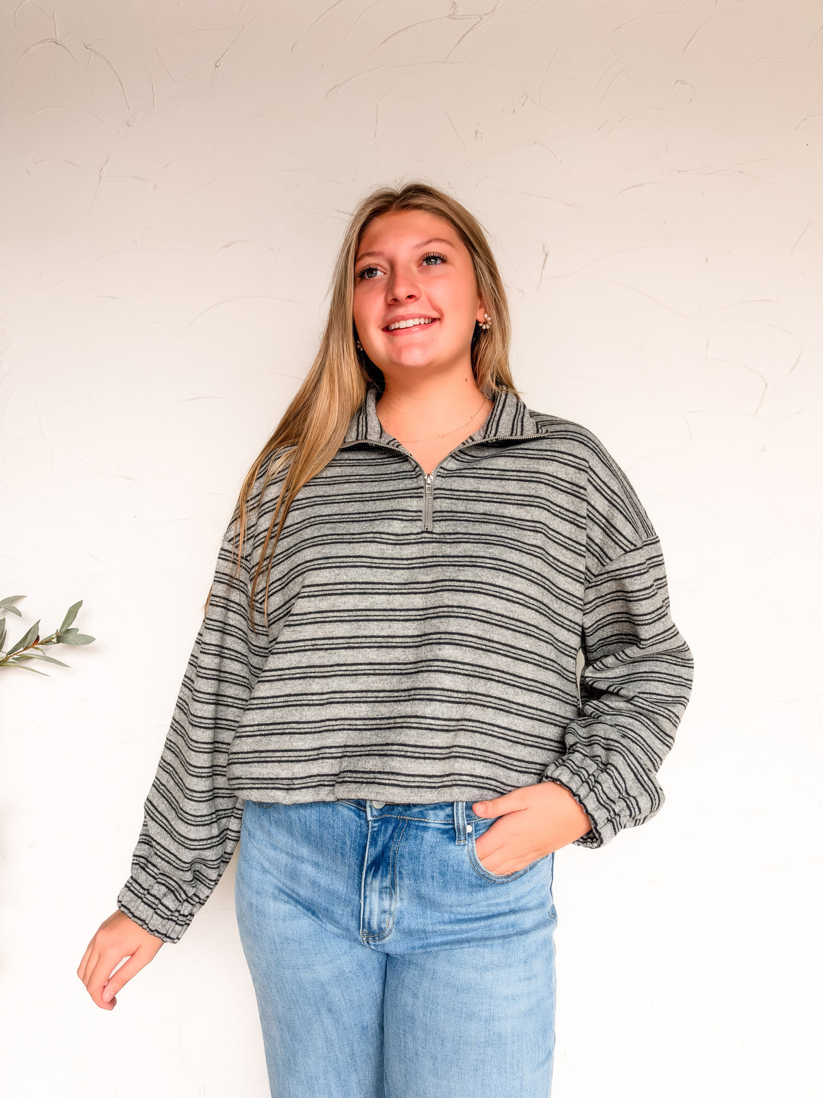 Worth My While Cropped Half Zip Up Oversized Top