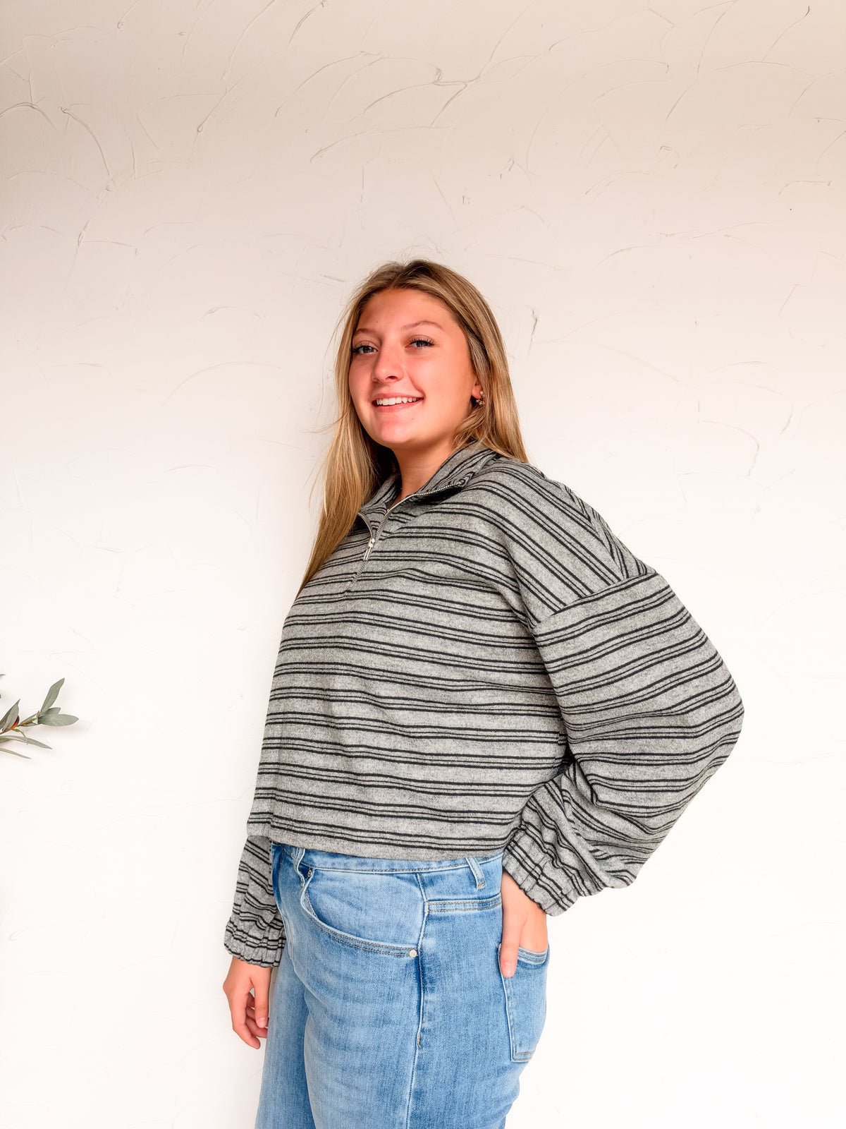 Worth My While Cropped Half Zip Up Oversized Top