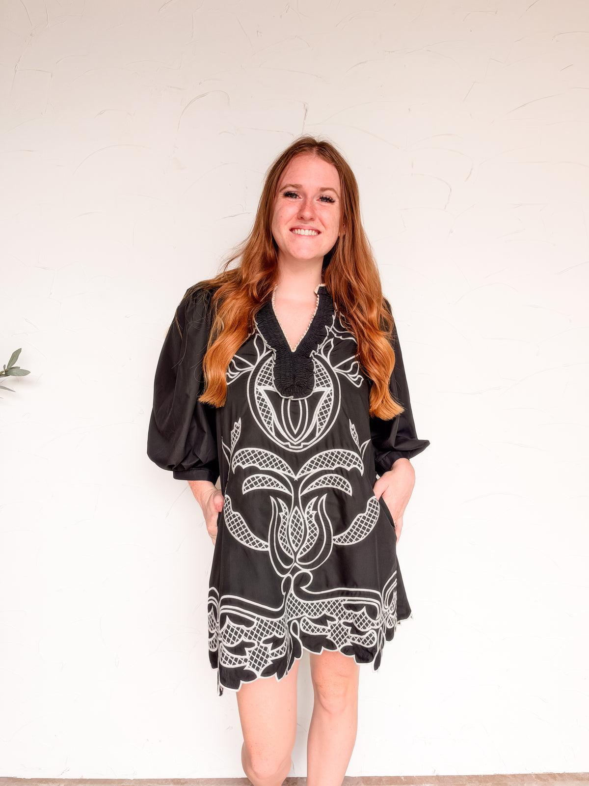 Simply Sophisticated Embroidered Floral V Neck Dress