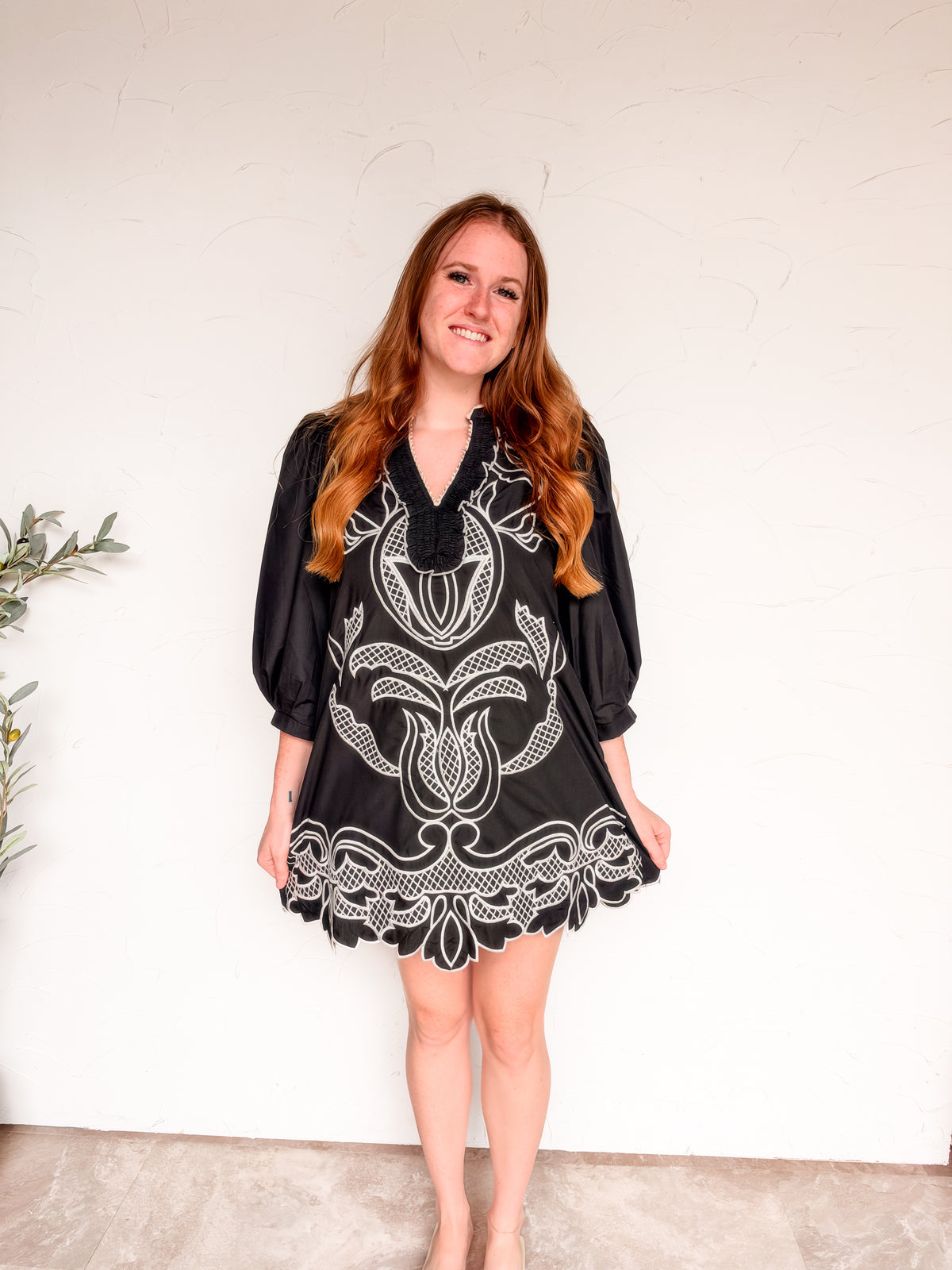 Simply Sophisticated Embroidered Floral V Neck Dress