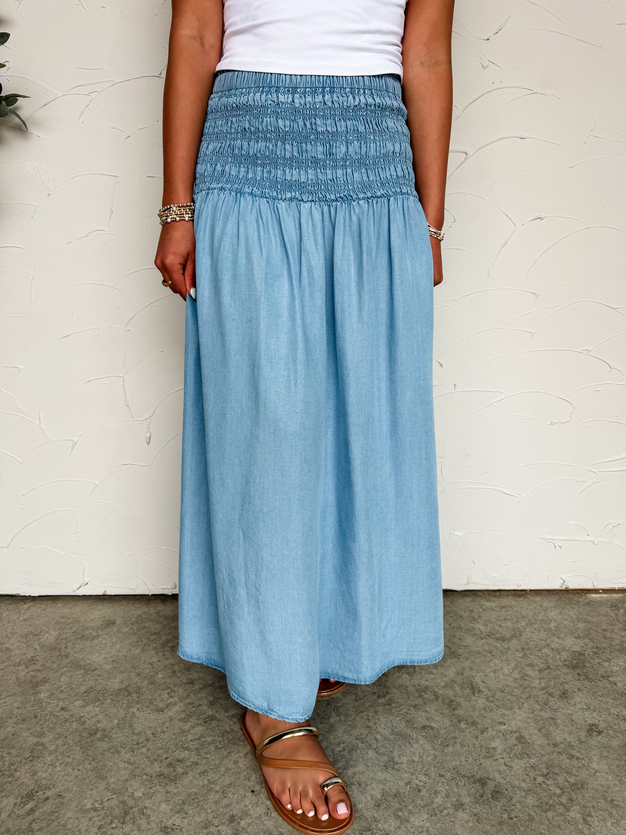 Purely You Smocked Waist Midi Skirt