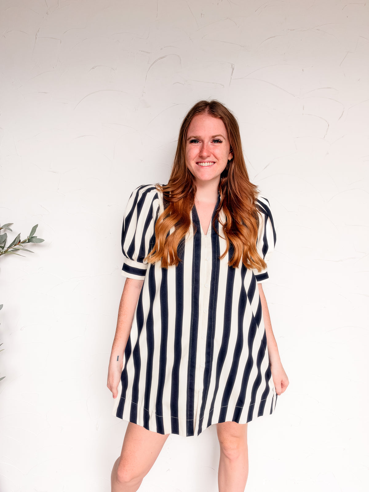 Open Air Puff Sleeve Stripe Mini Dress