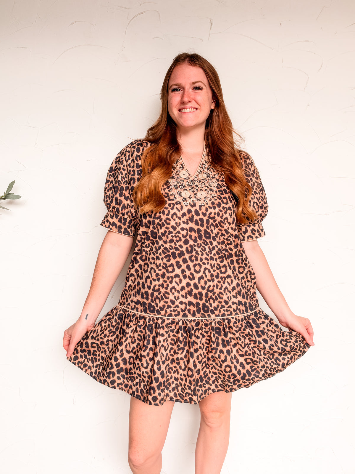 Kitty Has Claws Leopard V Neck Mini Dress