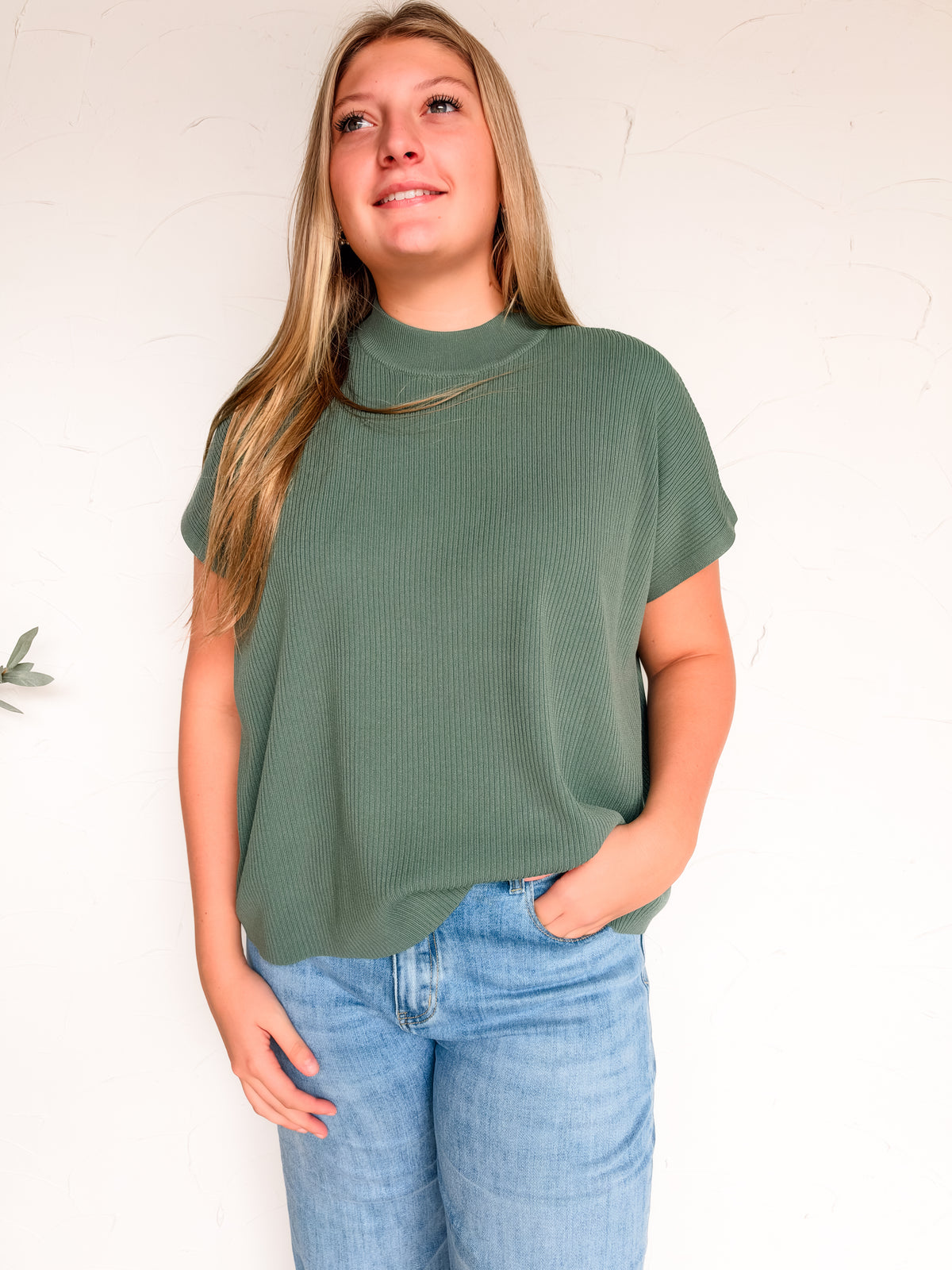 Wear It Well Mock Neck Boxy Top- Ash Jade