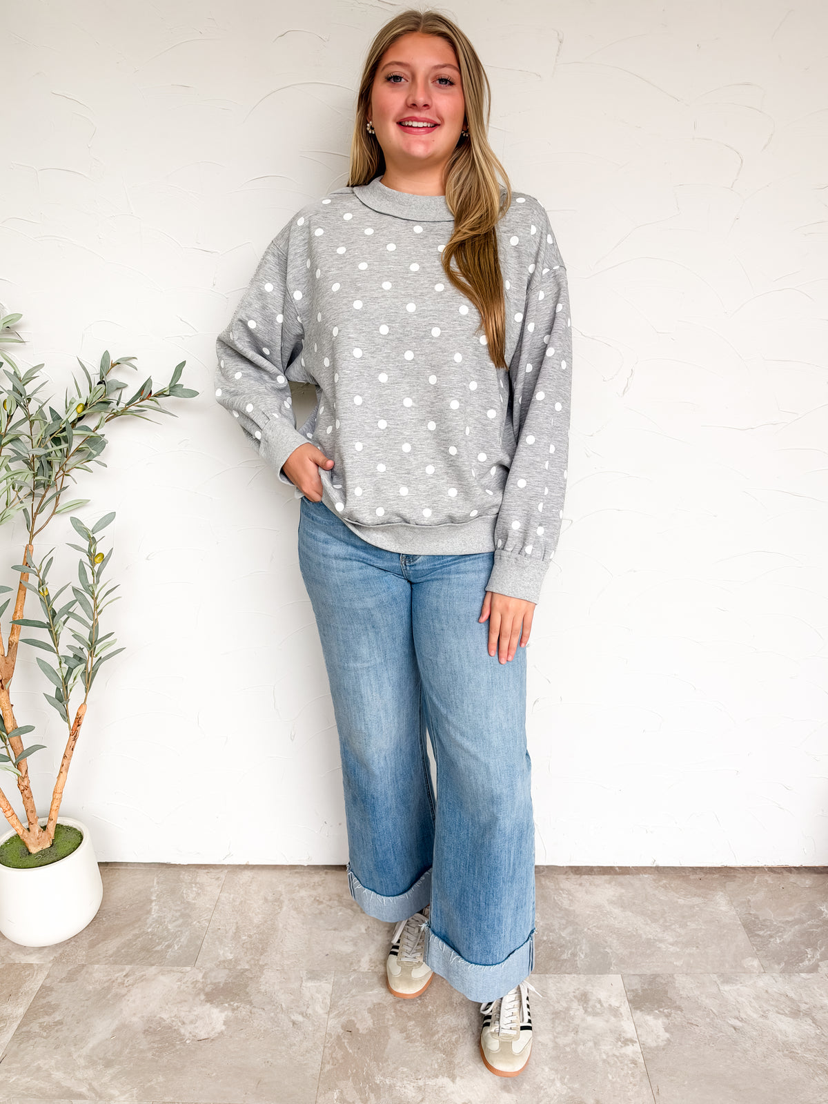 Cozy By Nature Oversized Polka Dot Scuba Pullover