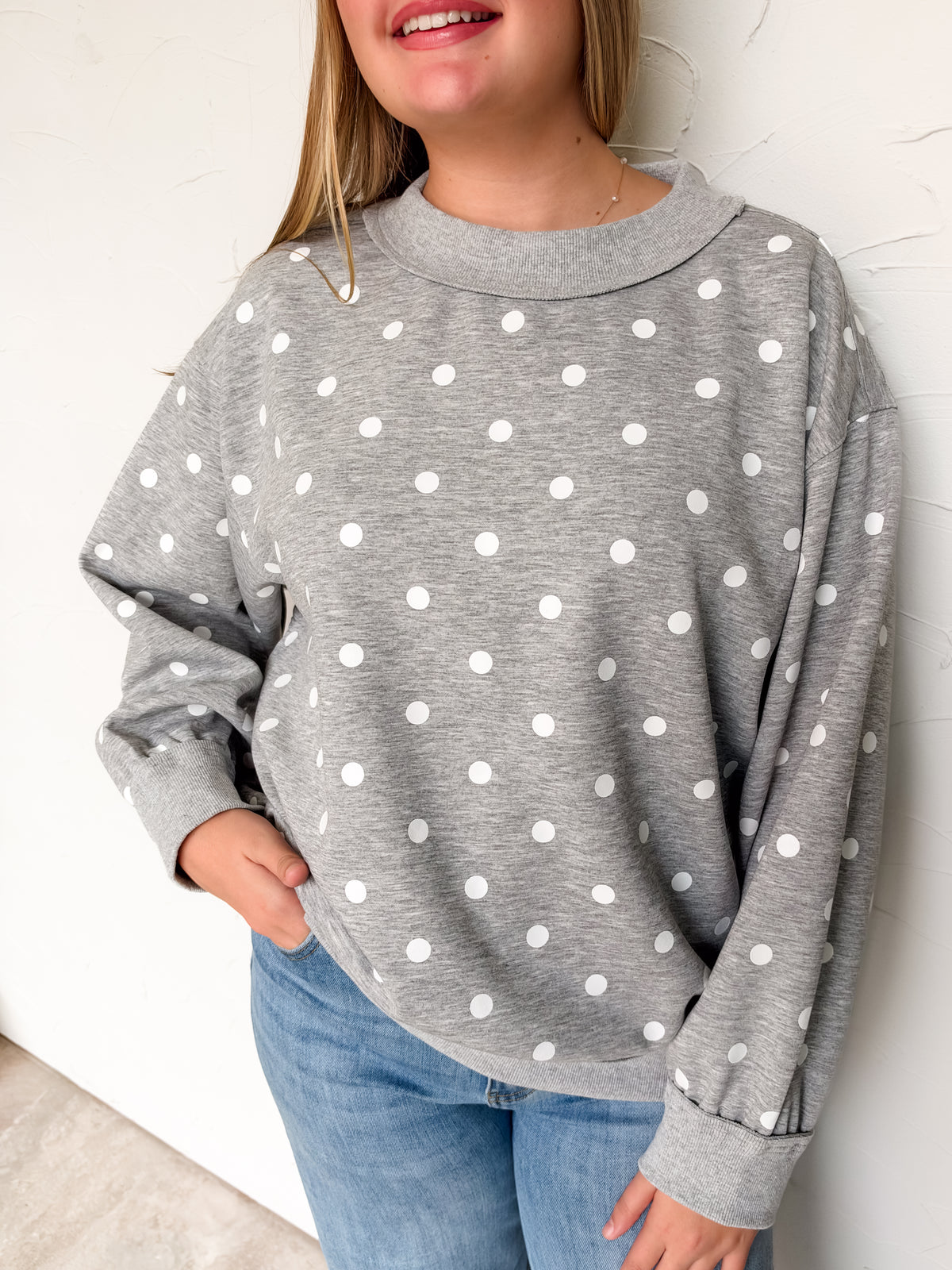 Cozy By Nature Oversized Polka Dot Scuba Pullover