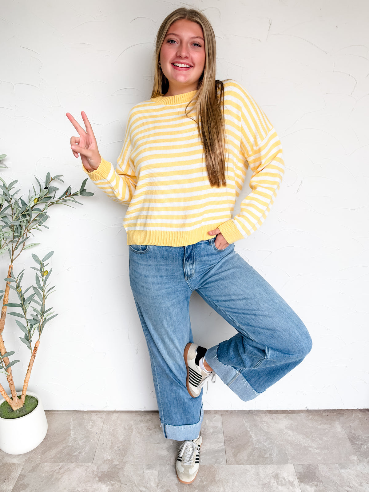 Keep it a Mystery Striped Crewneck Sweater - Yellow