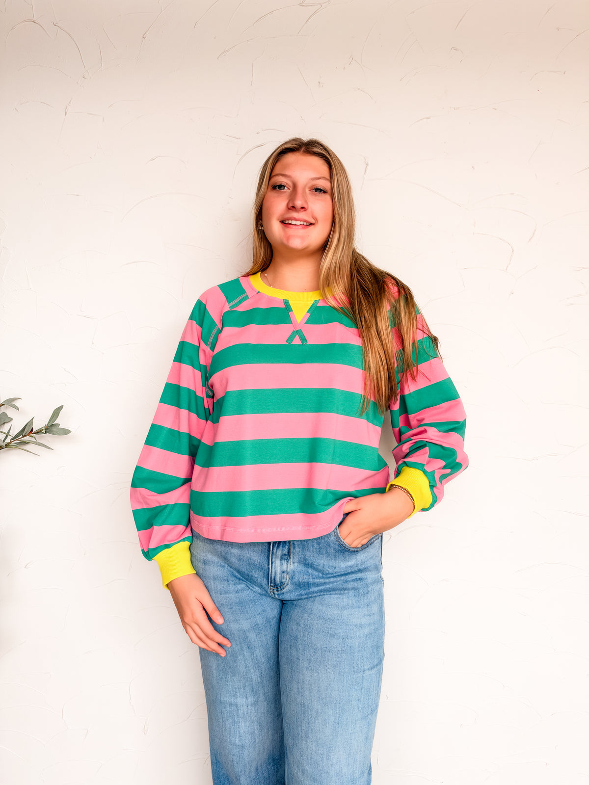 Back In Action Striped Cropped Top- Pink/Seafoam