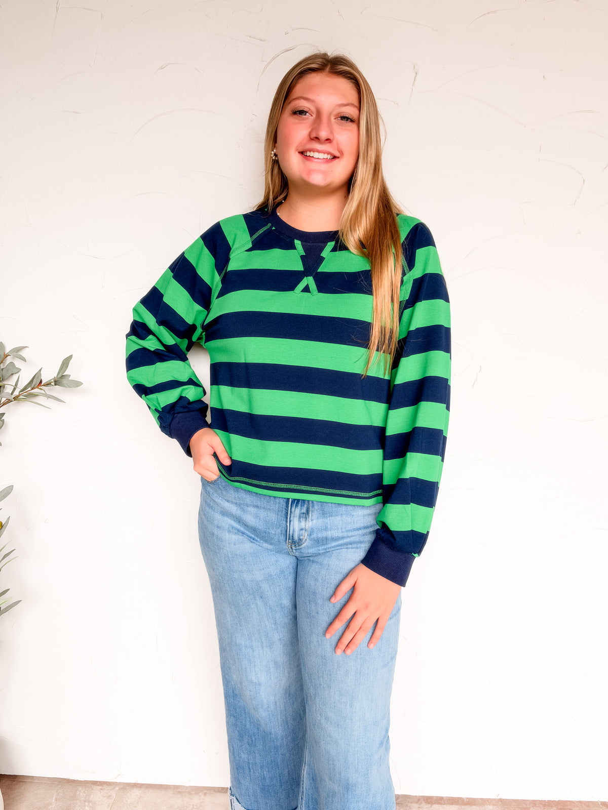 Back In Action Striped Cropped Top- Green/Navy
