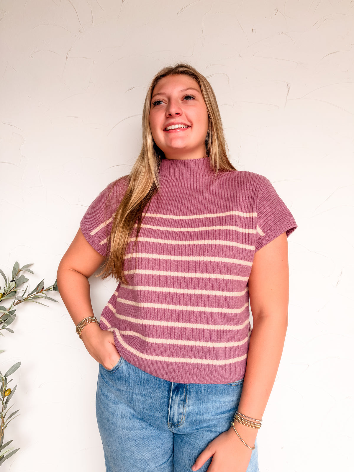 Worth Every Wear Striped Mock Neck Knit Top