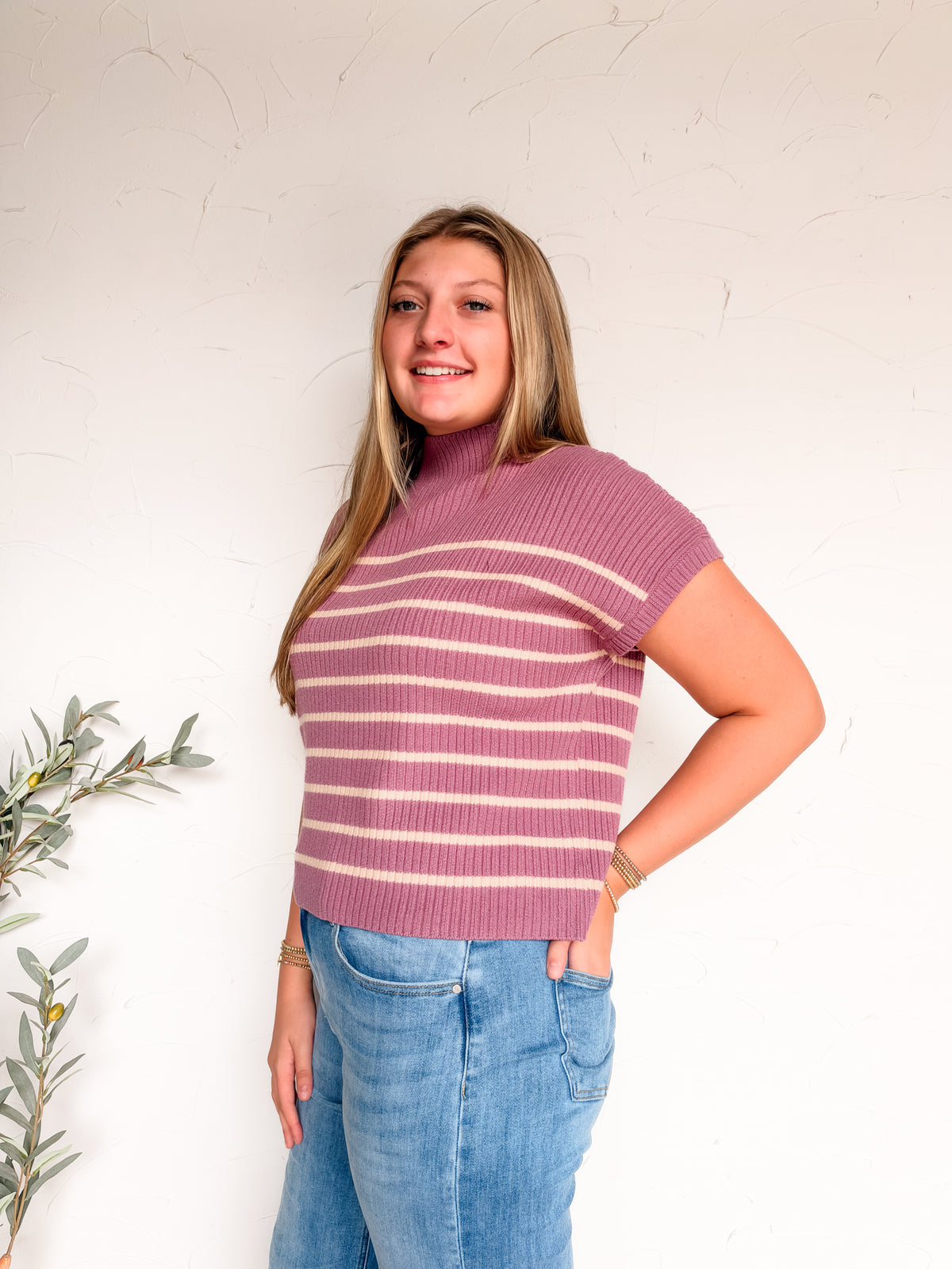 Worth Every Wear Striped Mock Neck Knit Top