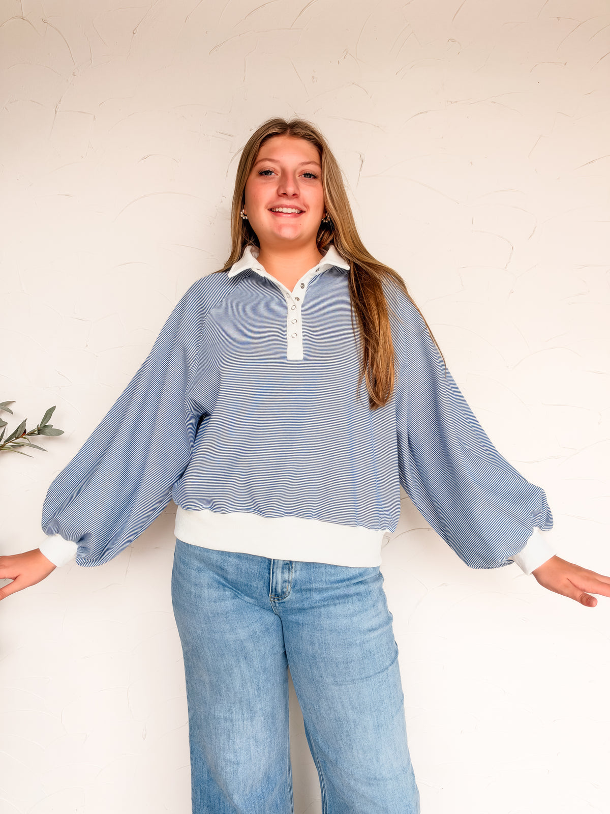 Here For A Visit Striped Quarterzip Sweatshirt