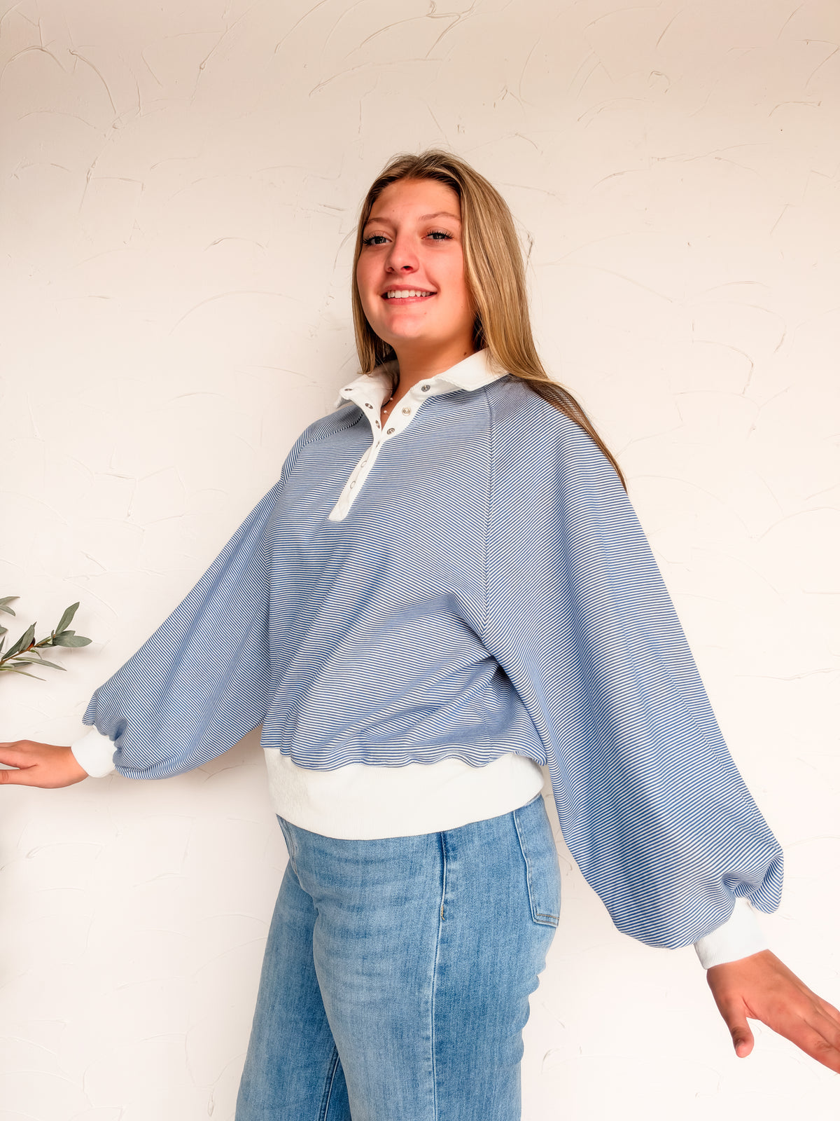 Here For A Visit Striped Quarterzip Sweatshirt