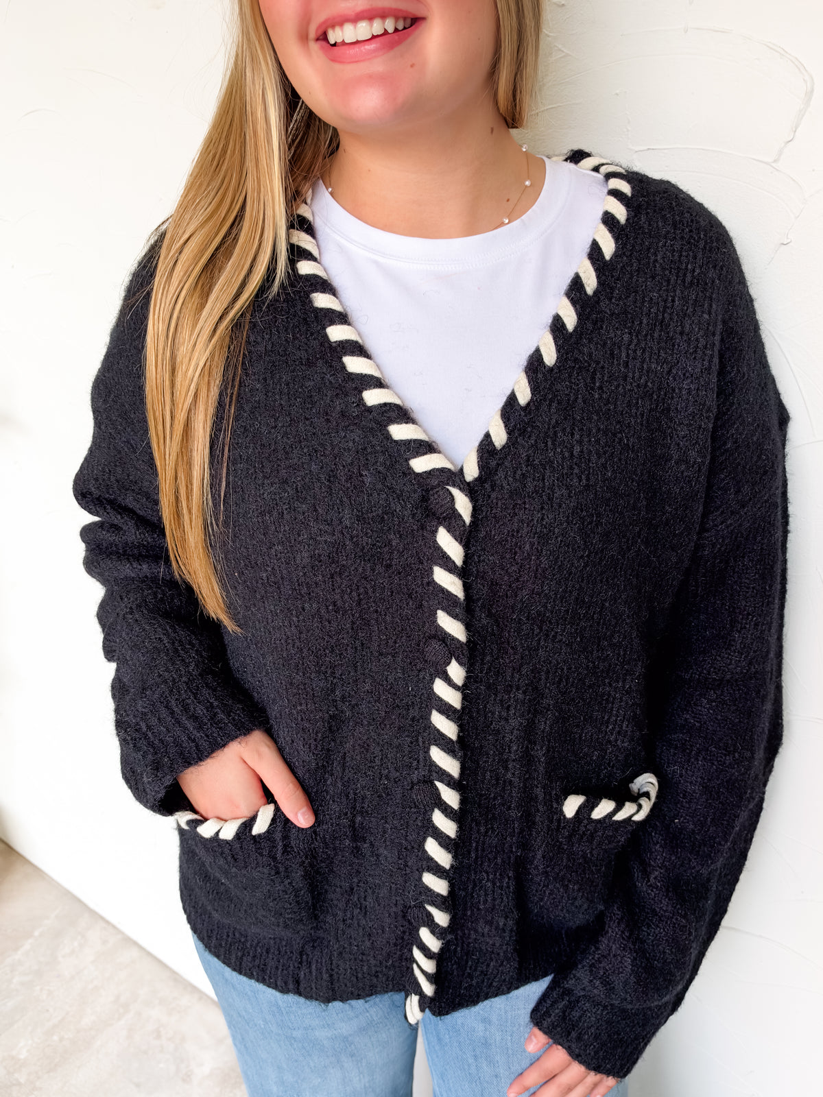 Adding Some Style White Trim Cardigan
