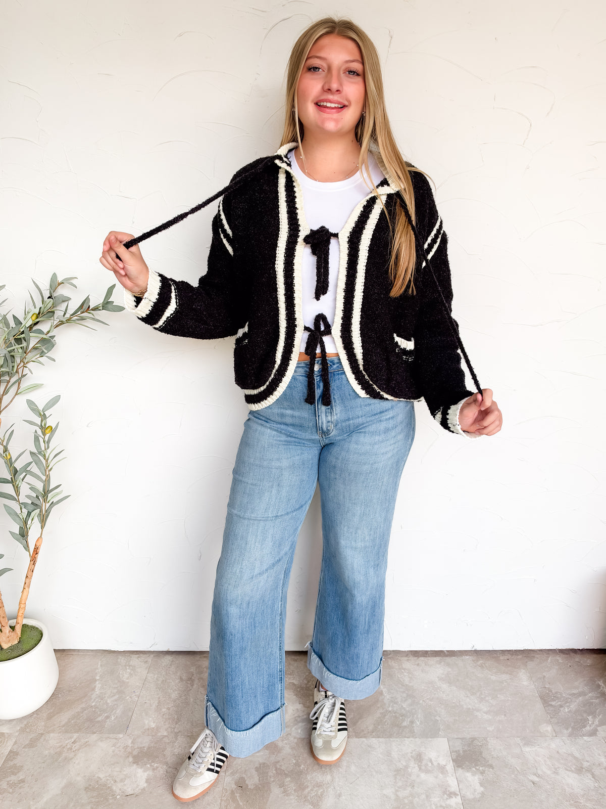 Favorite Layer Two Tone Tie Front Cardigan