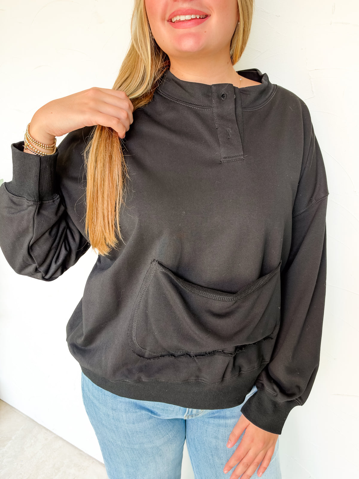 A Girls Best Friend Button Up Sweatshirt- Black