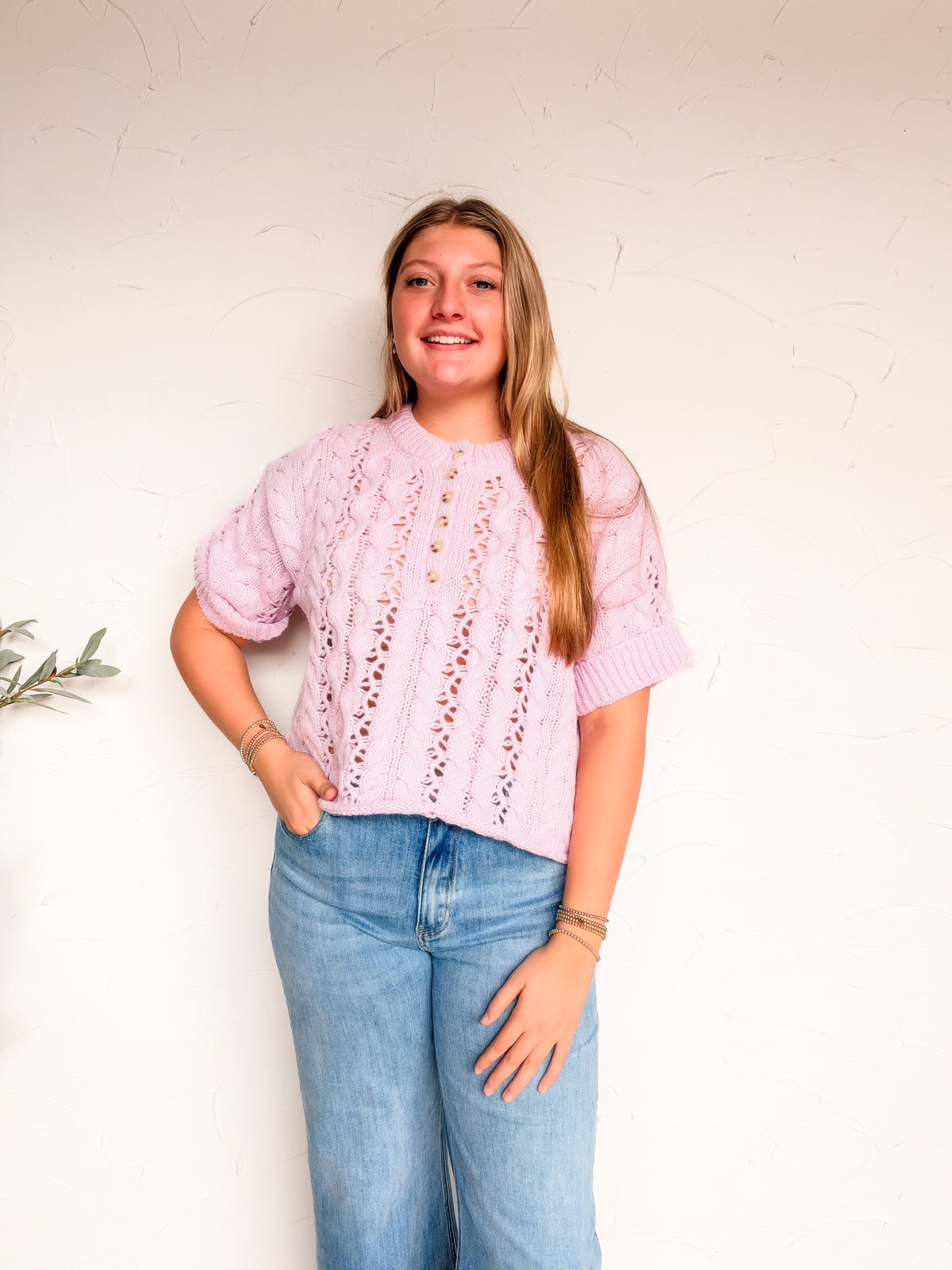 Just A Reminder Rouched Cable Knit Pullover- Lavender