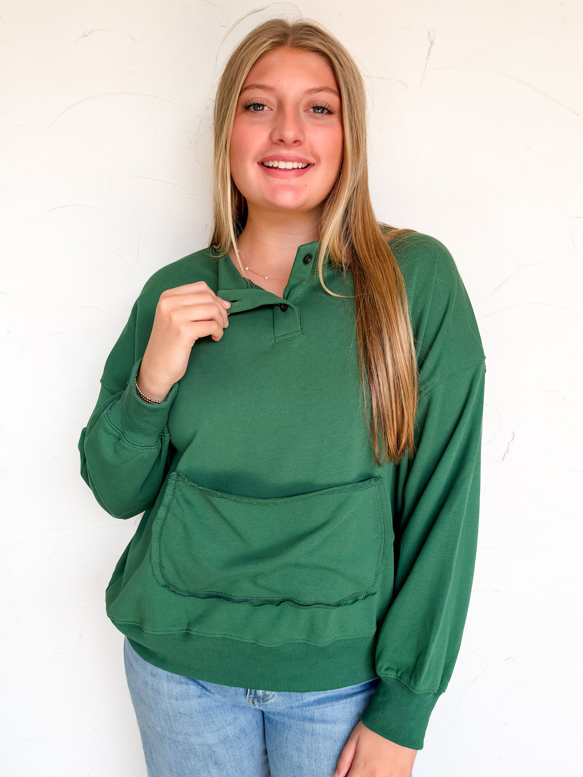 A Girls Best Friend Button Up Sweatshirt- Teal Green