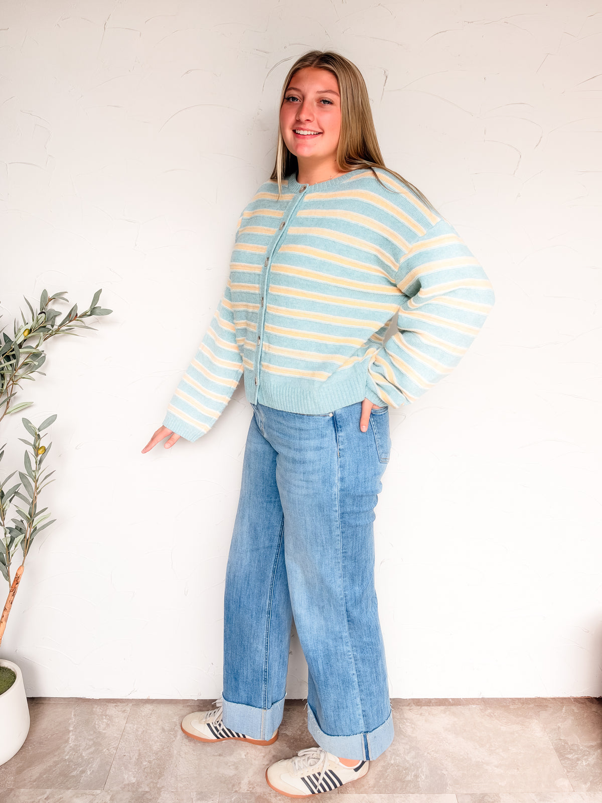 Keep Me In The Mix Striped Cardigan- Blue Multi