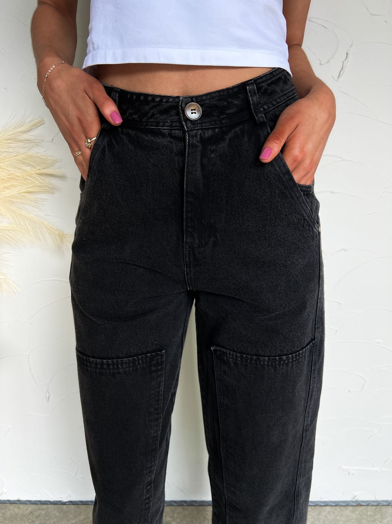 Above All Else Mid Rise Barrel Pants- Charcoal Black