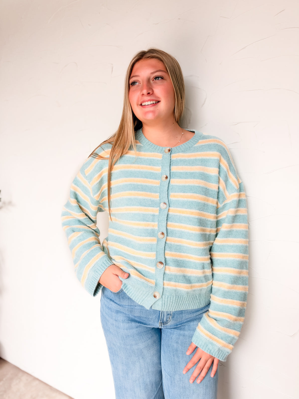 Keep Me In The Mix Striped Cardigan- Blue Multi