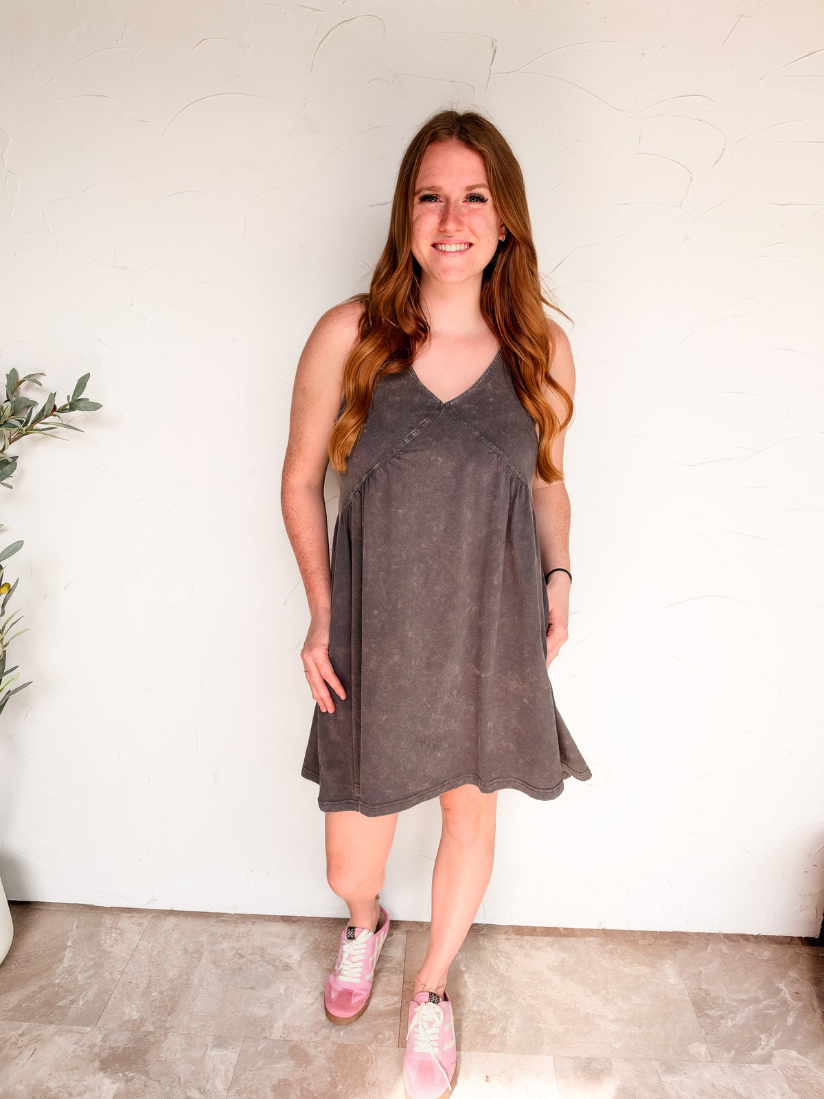 The Better Choice Washed Sleeveless Mini Dress- Ash Black