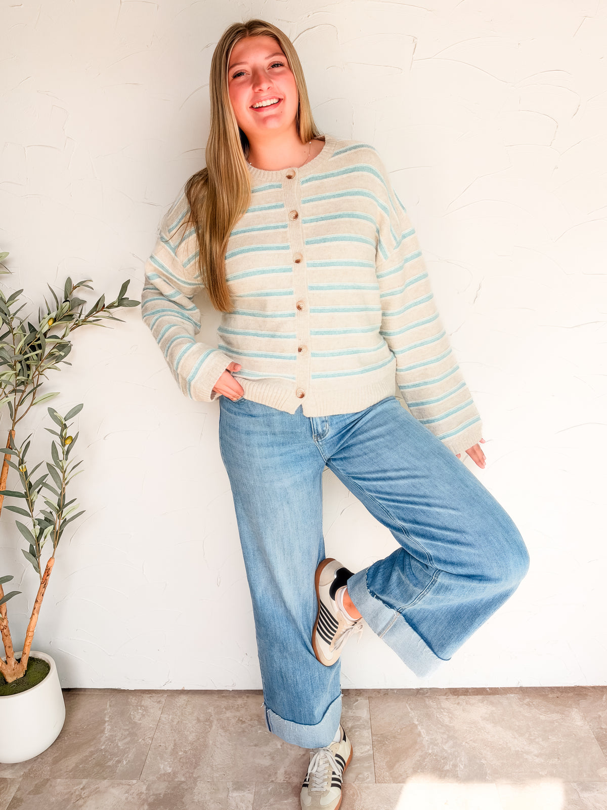Keep Me In The Mix Striped Cardigan- Ivory Multi