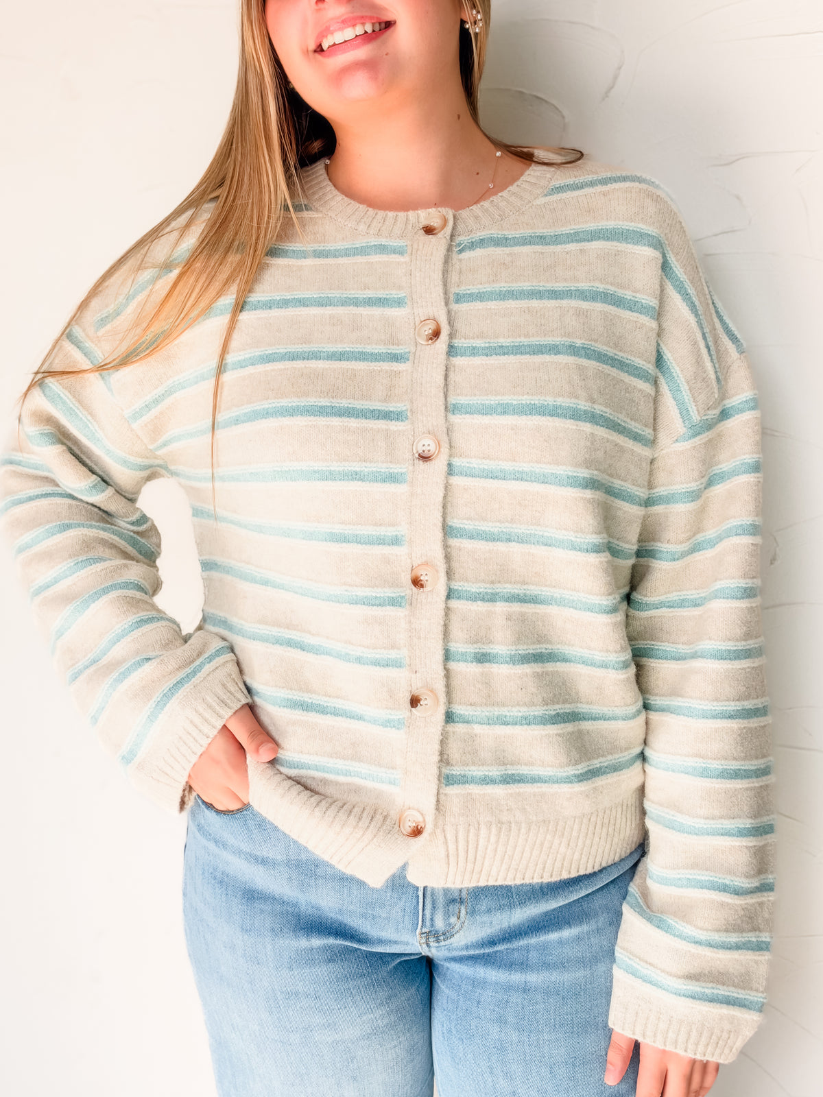Keep Me In The Mix Striped Cardigan- Ivory Multi